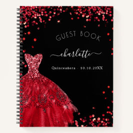 Gästebuch Quinceanera Schwarz Glitzer Kleid Notizbuch