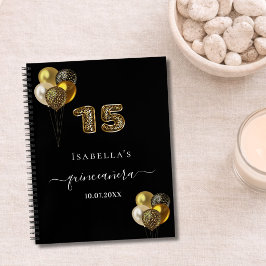 Gästebuch Quinceanera schwarze Goldleoparden Ballo Notizbuch