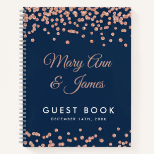 Gästebuch Rose Gold Glitzer Confetti Navy Blue Notizbuch