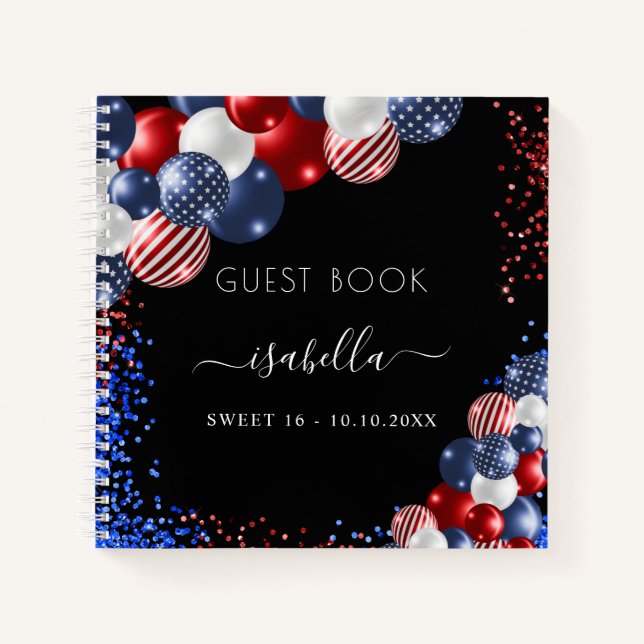 Gästebuch rot weiß blau USA patriotic Sweet 16 Notizbuch (Vorderseite)