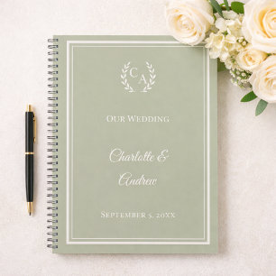 Gästebuch salbeigrün monogrammierte Hochzeit Notizbuch