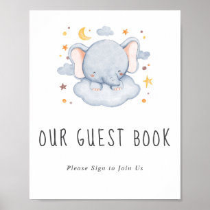 Gästebuch-Schild für Baby-Party mit kleinem Elefan Poster