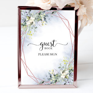 Gästebuch-Schild Greenery Dusty Blue Poster