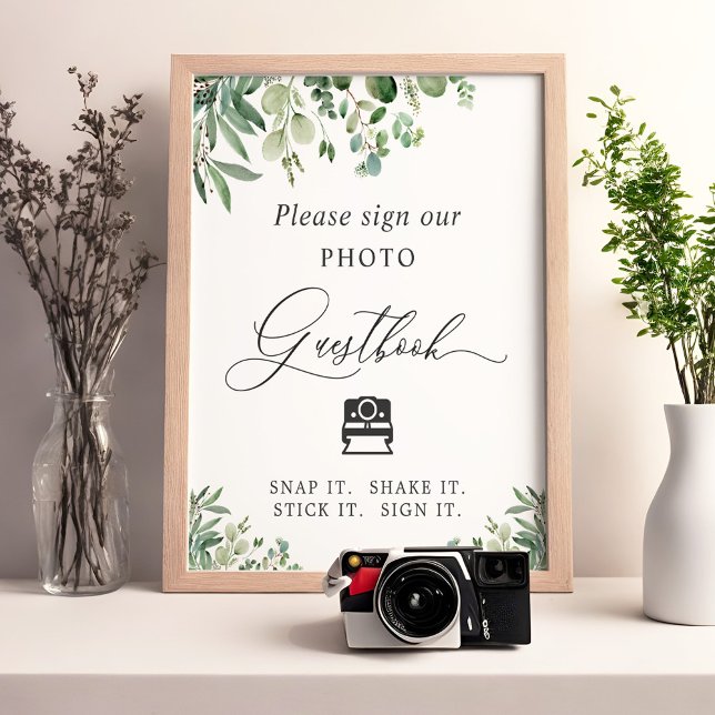 Gästebuch-Schild mit Sofortfoto Greenery Eucalyptu Poster (Von Creator hochgeladen)