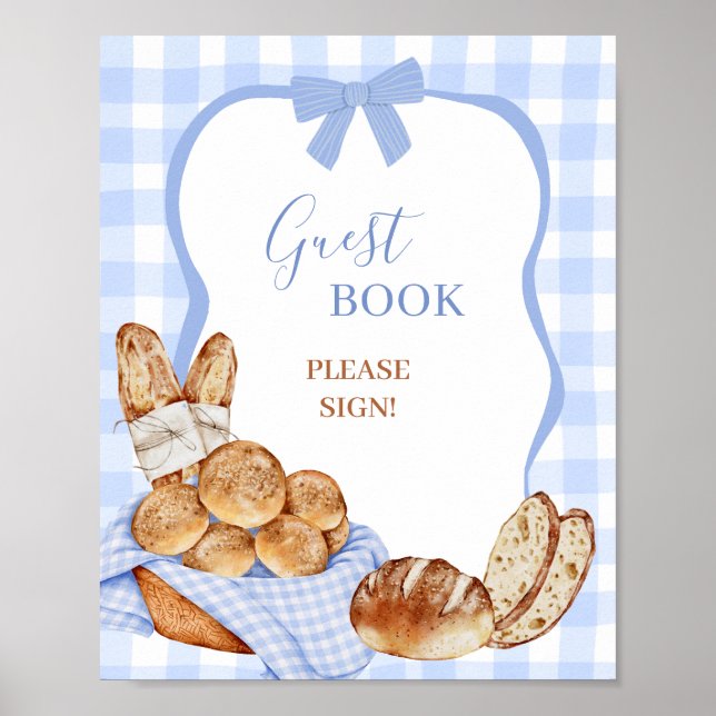 Gästebuch-Schild Party Blau kariert Gingham-Bun Poster (Vorne)