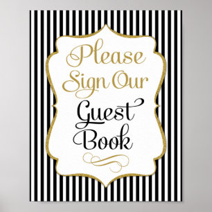 Gästebuch-Schild Schwarz Gold Streifen Poster