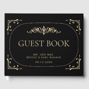 Gästebuch Schwarz Elegant Art Deco Gold Hochzeit