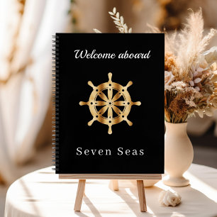 Gästebuch schwarzer Yachtname Gold Lenkrad Notizbuch