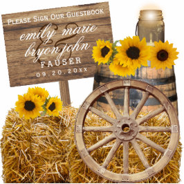 Gästebuch signieren - Holz und Sonnenblumen Freistehende Fotoskulptur