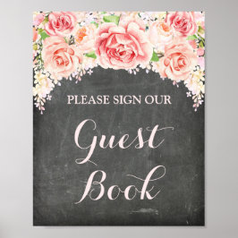 Gästebuch Signieren Pink Aquarell Blume Chalkboard