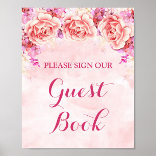 Gästebuch Signieren Pink Wasserfarbe Blume