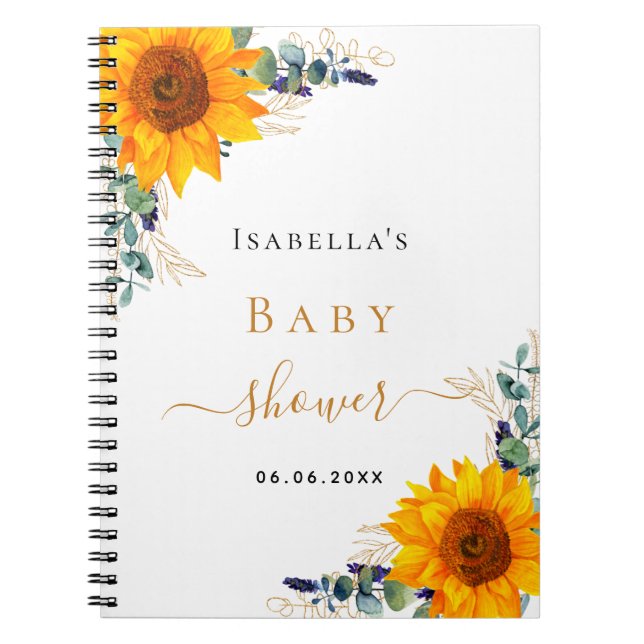 Gästebuch Sonnenblumen Eukalyptus Babydusche Notizblock (Vorderseite)