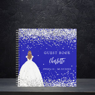 Gästebuch Sweet 16 königsblaues Kleid Glitzer Notizbuch