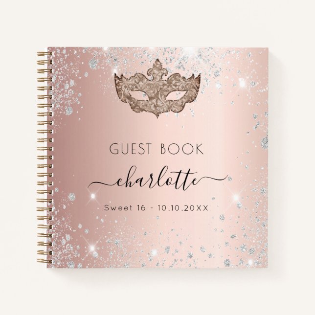 Gästebuch Sweet 16 masquerade Rose Gold Notizbuch (Vorderseite)