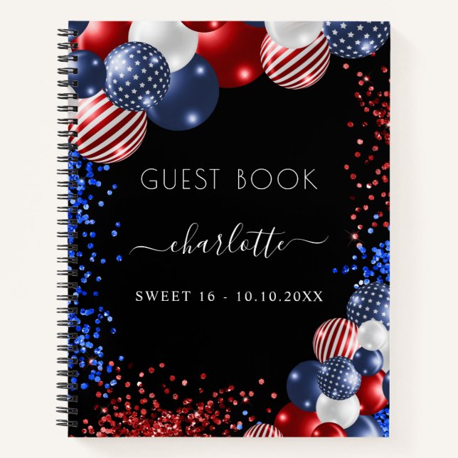 Gästebuch Sweet 16 patriotisch rot blau Notizbuch (Vorderseite)