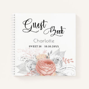 Gästebuch Sweet 16 Rose Gold Blütensilber Notizbuch