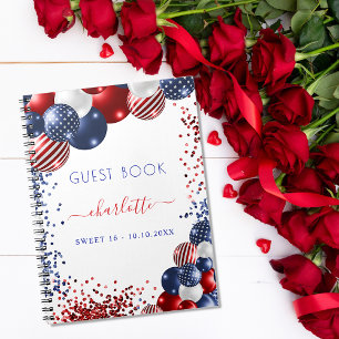 Gästebuch Sweet 16 rot weiß blau patriotisch USA Notizbuch