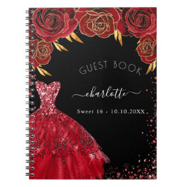 Gästebuch Sweet 16 Schwarz Rot Glitzer Kleid Notizblock