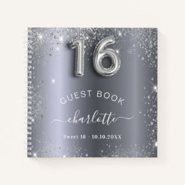 Gästebuch Sweet 16 silber Glitzer Name glam Notizbuch