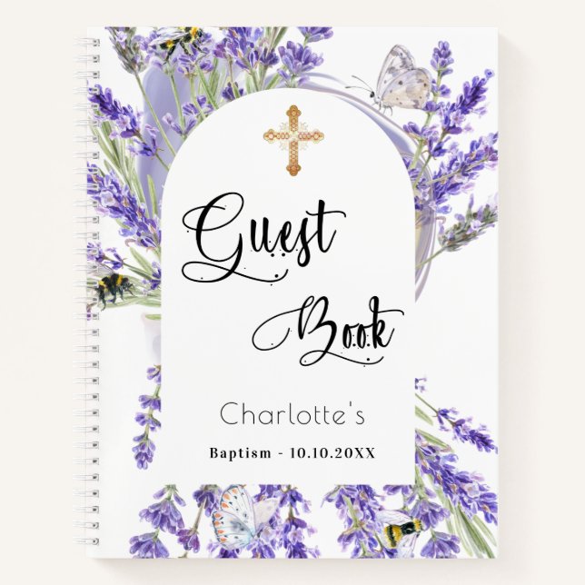 Gästebuch Taufe Lavendel Violettflorale Notizbuch (Vorderseite)