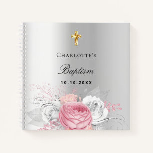 Gästebuch Taufe Rosa Girl Florals Silber Notizbuch
