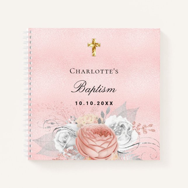 Gästebuch Taufe Rosa Goldfloralen Rosa Rosa Gold S Notizbuch (Vorderseite)