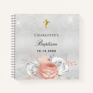Gästebuch Taufe Rose Goldfloralen Silberstaub Notizbuch
