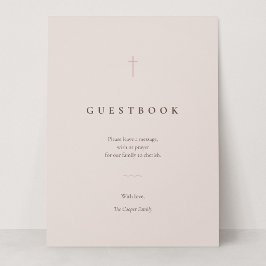 Gästebuch-Tischschild 'Grace Blush Minimal Cross'