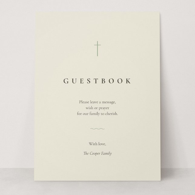 Gästebuch-Tischschild 'Grace Sage Minimal Cross' (Grace | Sage - Sign Our Guestbook Card Sign, 6.5 x 8.75")