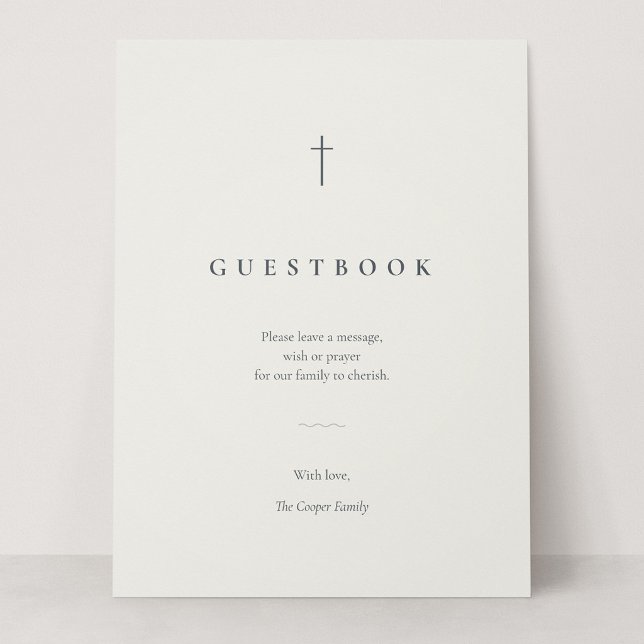 Gästebuch-Tischschild 'Grace Stone Minimal Cross' (Grace | Stone - Sign Our Guestbook Card Sign, 6.5 x 8.75")