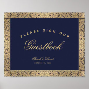 Gästebuch unterschreiben Navy Blau Goldene Rosen H