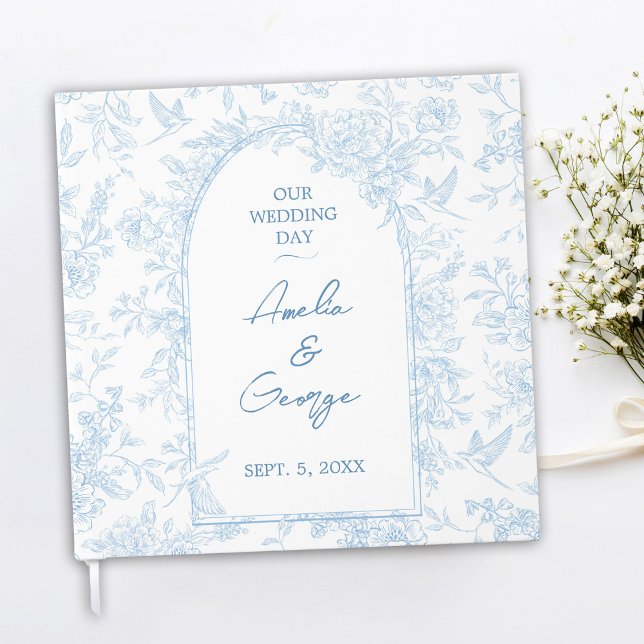Gästebuch Wedding Blue und White French Toile (French Toile Inspired Blue and White Wedding Guestbook Front)