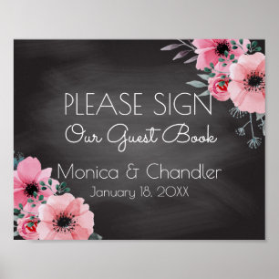 Gästebuch Wedding Sign Elegantes Blumenkhalkboar