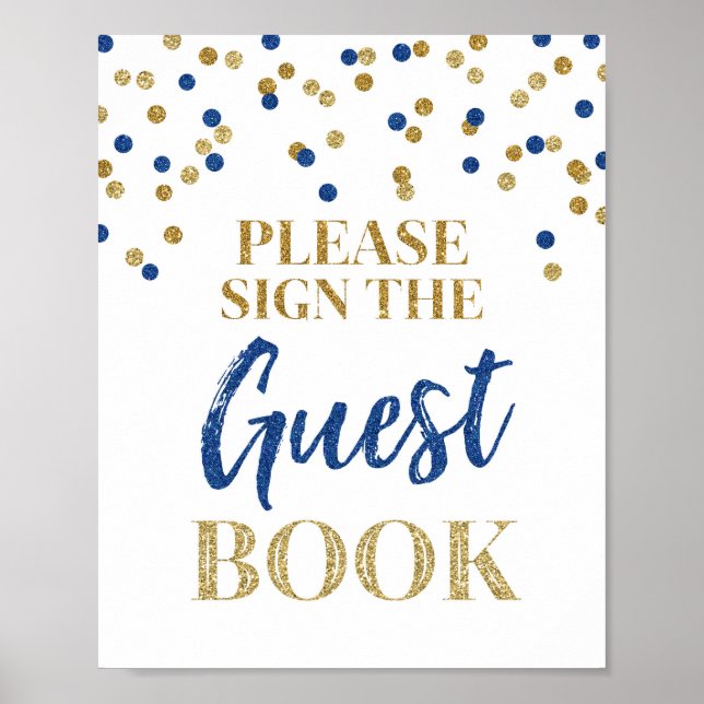 Gästebuch Wedding Sign Gold Blue Confetti (Vorne)