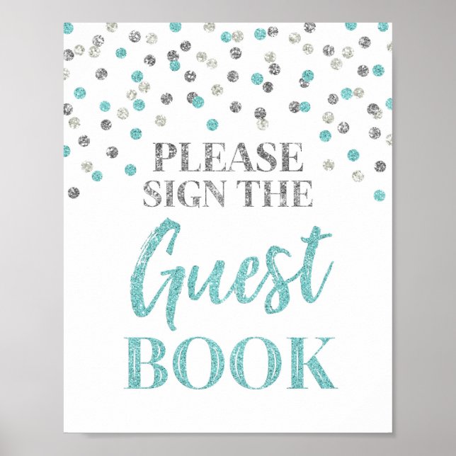 Gästebuch Wedding Sign Silver Blue Confetti (Vorne)