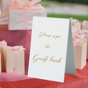 Gästebuch-Zeichen Hochzeit Gold-Skript Tischaufsteller