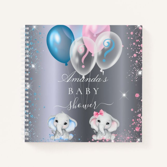 Gästebuch zeigt Party Elefanten Silber Notizbuch (Vorderseite)