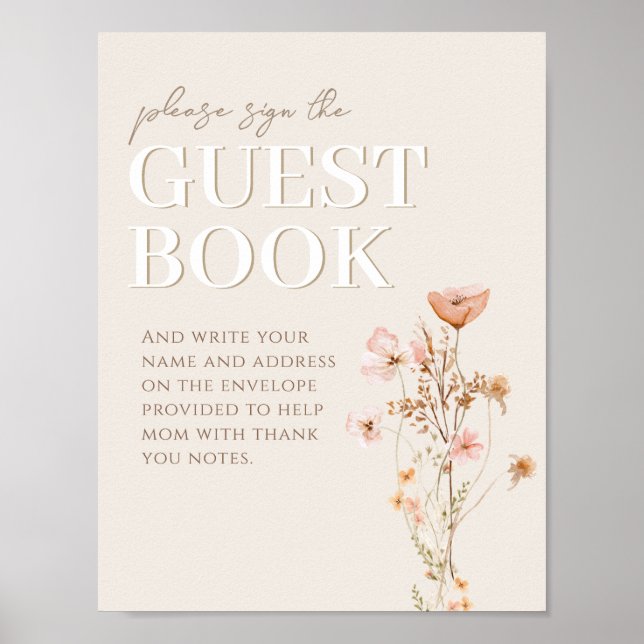 Gästebuchabzeichen für Wildblume Kinderdusche Poster (Vorne)