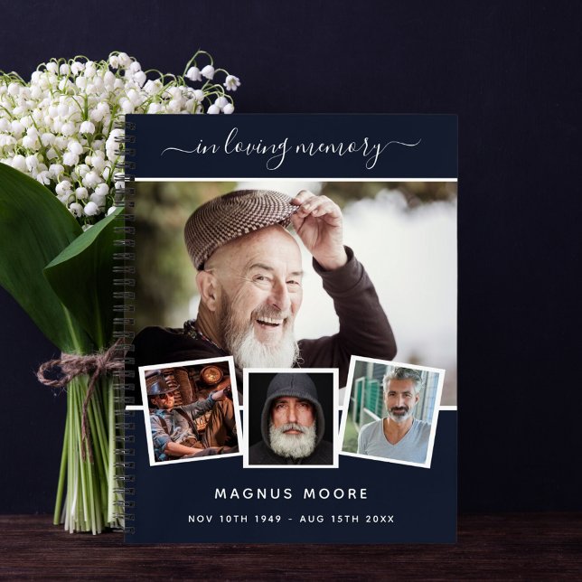Gästebuchbeerdigung Foto Collage Blue Memorial Notizbuch (Von Creator hochgeladen)