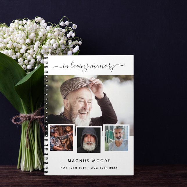 Gästebuchbeerdigung Foto Collage White Memorial Notizblock (Von Creator hochgeladen)