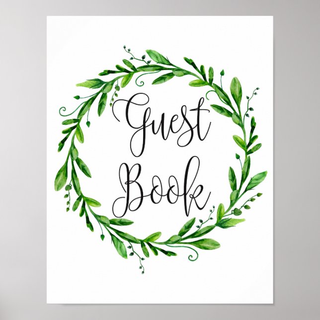 Gästebuchschild für Grünpflanzen. Hochzeit in Aqua Poster (Vorne)