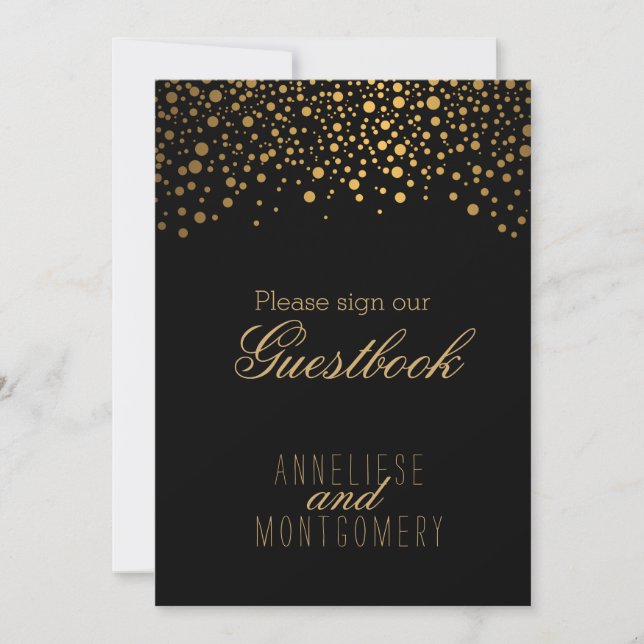 Gästebuchsignatur - Stilvolle Gold Confetti Einladung (Vorderseite)