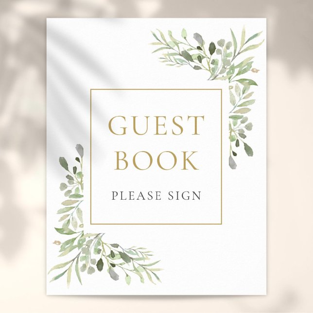 Gästebuchsignatur "Watercolor Greenerity" Poster (Watercolor Greenery Guest Book Sign)