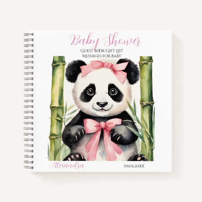 Gästekarte Baby Panda Bear Girl Baby Shower Notizbuch (Vorderseite)