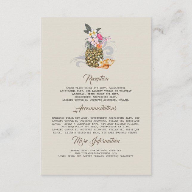 Gästekarte "Beach Pineapa Wedding Information Gues Begleitkarte (Vorderseite)