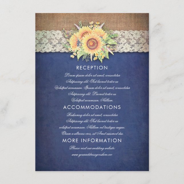 Gästekarte für Hochzeitssendungen der Sonnenblume  Begleitkarte (Vorderseite)