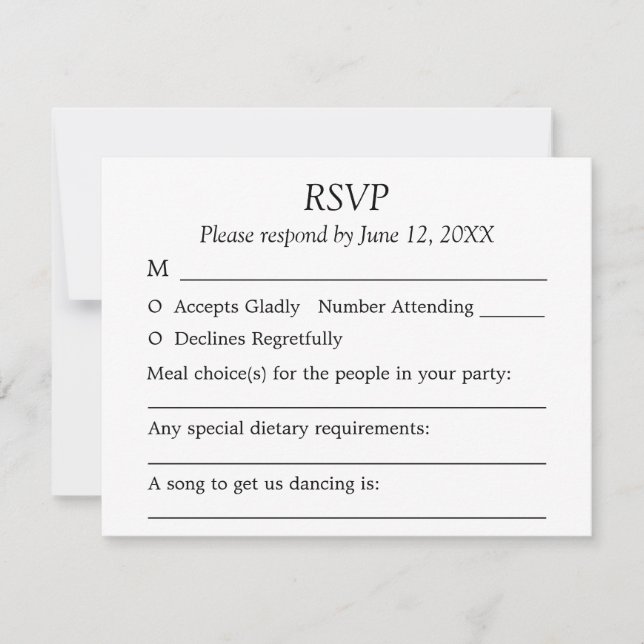 Gästekarten Elegante Minimalistische Hochzeitkarte (Vorderseite)