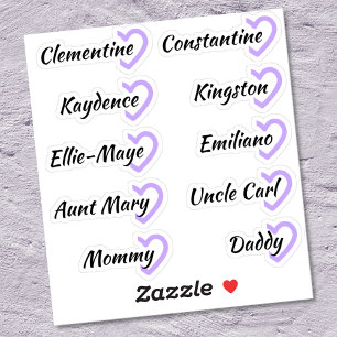 Gästeliste 10 Namen Kalligrafie Halbherz Custom Aufkleber