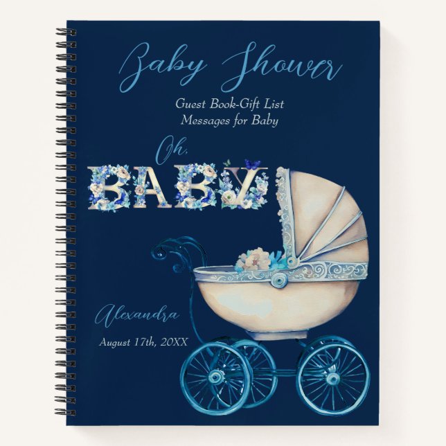Gästeliste Babytragetaschen Babydusche Notizbuch (Vorderseite)