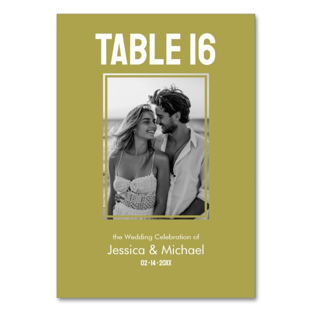 Gästeliste & Foto Minimalistische Bold Wedding Tischnummer (Vorderseite)